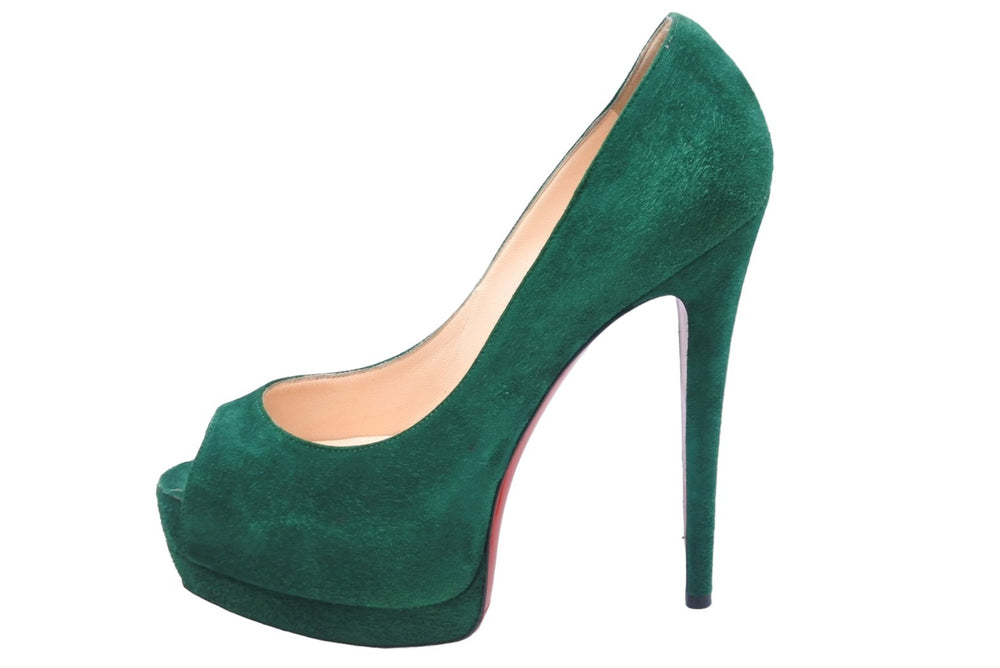 Christian Louboutin クリスチャン ルブタン パンプス ヒール スエード イタリア製 グリーン レッド サイズ37.5 美品 中古 53323