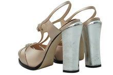 画像をギャラリービューアに読み込む, FENDI フェンディ オープントゥビジュー サンダル パンプス イタリア製 サテン ピンク ベージュ シルバー サイズ37 美品 中古 53325