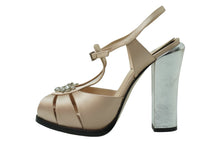 画像をギャラリービューアに読み込む, FENDI フェンディ オープントゥビジュー サンダル パンプス イタリア製 サテン ピンク ベージュ シルバー サイズ37 美品 中古 53325