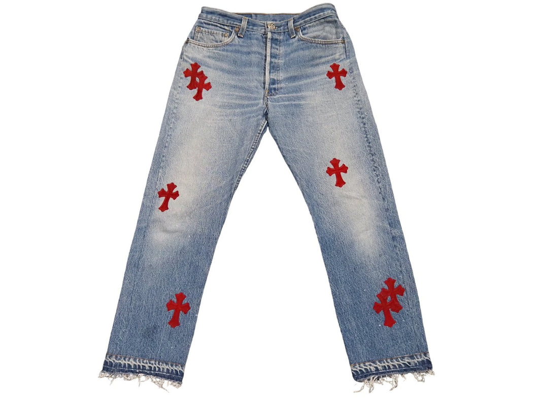 CHROME HEARTS クロムハーツ クロスパッチデニムパンツ ハラコ レッド