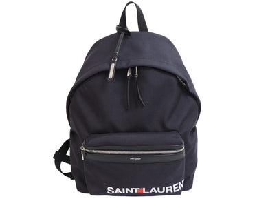 SAINT LAURENT サンローラン リュック バックパック ネイビー キャンバス 534967 GU41F 1070 シルバー金具 美品 中古 53380