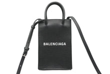 画像をギャラリービューアに読み込む, 新品同様 BALENCIAGA バレンシアガ ショルダーバッグ ロゴ フォンホルダー トートバッグ ブラック レザー 593826 中古 53382