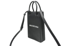 画像をギャラリービューアに読み込む, 新品同様 BALENCIAGA バレンシアガ ショルダーバッグ ロゴ フォンホルダー トートバッグ ブラック レザー 593826 中古 53382