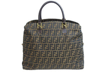 画像をギャラリービューアに読み込む, FENDI フェンディ ハンドバッグ ズッカ柄 ブラウン キャンバス レザー 4 14968/2 9 ゴールド金具 美品 中古 53559