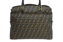 画像をギャラリービューアに読み込む, FENDI フェンディ ハンドバッグ ズッカ柄 ブラウン キャンバス レザー 4 14968/2 9 ゴールド金具 美品 中古 53559
