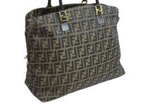 画像をギャラリービューアに読み込む, FENDI フェンディ ハンドバッグ ズッカ柄 ブラウン キャンバス レザー 4 14968/2 9 ゴールド金具 美品 中古 53559