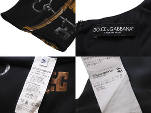 DOLCE&GABBANA ドルチェアンドガッバーナ ドレス 鍵柄 イタリア製 シルク エラスタン ブラック サイズ36 美品 中古 53609
