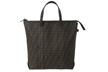 画像をギャラリービューアに読み込む, FENDI フェンディ ズッカ柄 トートバッグ 7VA-196-UZD ファスナー開閉 ブラック ブラウン 美品 中古 53638