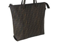 画像をギャラリービューアに読み込む, FENDI フェンディ ズッカ柄 トートバッグ 7VA-196-UZD ファスナー開閉 ブラック ブラウン 美品 中古 53638