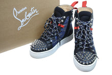 画像をギャラリービューアに読み込む, Christian Louboutin クリスチャンルブタン スニーカー スタッズ 迷彩 サイドジップ 1170699 ネイビー ブラック 40 美品 中古 53700