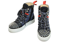 画像をギャラリービューアに読み込む, Christian Louboutin クリスチャンルブタン スニーカー スタッズ 迷彩 サイドジップ 1170699 ネイビー ブラック 40 美品 中古 53700