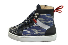 画像をギャラリービューアに読み込む, Christian Louboutin クリスチャンルブタン スニーカー スタッズ 迷彩 サイドジップ 1170699 ネイビー ブラック 40 美品 中古 53700