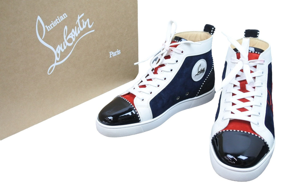 Christian Louboutin Sneakers High Cut Logo Leather Enamel Suede Size 40 Good Condition Used 53714