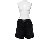 画像をギャラリービューアに読み込む, CHANEL シャネル デニムショートパンツ ココマーク P60803V46402 ベルト一体型 ブラック シルバー金具 サイズ36 美品 中古 53816