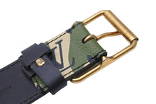 画像をギャラリービューアに読み込む, 極美品 LOUIS VUITTON ルイ・ヴィトン ベルト・バックル 村上隆 サイズ90 グリーン カモ柄 M9646U ゴールド金具 中古 53945