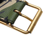 画像をギャラリービューアに読み込む, 極美品 LOUIS VUITTON ルイ・ヴィトン ベルト・バックル 村上隆 サイズ90 グリーン カモ柄 M9646U ゴールド金具 中古 53945