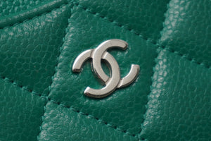 CHANEL シャネル マトラッセ カードケース 名刺入れ ココマーク 30番台 キャビアスキン グリーン シルバー金具 美品 中古 53957