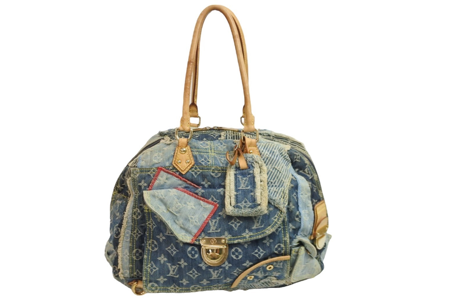 LOUISVUITTON ルイヴィトン ボウリィ トートバッグ パッチワーク M95376 CE1037 モノグラムデニム レザー ブルー 美品 中古  54046 – Casanova Vintage