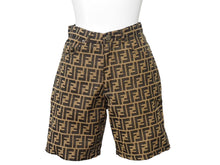 画像をギャラリービューアに読み込む, FENDI フェンディ ショートパンツ ズッカ柄 ブラウン F809/64 ポリエステル コットン レジン モダール サイズ38 美品 中古 54070