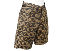 画像をギャラリービューアに読み込む, FENDI フェンディ ショートパンツ ズッカ柄 ブラウン F809/64 ポリエステル コットン レジン モダール サイズ38 美品 中古 54070