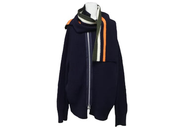 Sacai サカイ ニット ジップアップセーター トップス ラップカラー 19AW ネイビー ウール サイズ1 19-02124M 美品 中古 54206