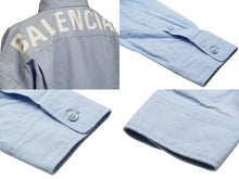 画像をギャラリービューアに読み込む, BALENCIAGA バレンシアガ 長袖シャツ 18年 バックプリントシャツ ブルー コットン サイズ37 C630556878TYB185840 良品 中古 54254