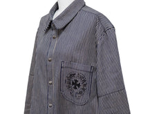 画像をギャラリービューアに読み込む, CHROME HEARTS クロムハーツ ジャケット ワークジャケット ヒッコリーストライプ ネイビー ホワイト コットン XL 美品 中古 54258