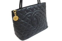 画像をギャラリービューアに読み込む, CHANEL シャネル 復刻トート 7番台 ハンドバッグ ココマーク キャビアスキン ブラック ゴールド金具 美品 中古 54298