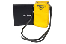 Load image into Gallery viewer, PRADA プラダ ミニショルダーバッグ トライアングルロゴ ナイロン イエロー グレー 美品 中古 54313