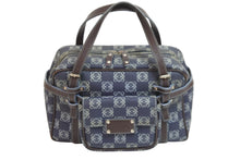 画像をギャラリービューアに読み込む, LOEWE ロエベ ハンドバッグ アナグラム柄 ポーチ付き 290410 レザー PVC ネイビー ブラウン ゴールド金具 良品 中古 54327