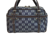 画像をギャラリービューアに読み込む, LOEWE ロエベ ハンドバッグ アナグラム柄 ポーチ付き 290410 レザー PVC ネイビー ブラウン ゴールド金具 良品 中古 54327