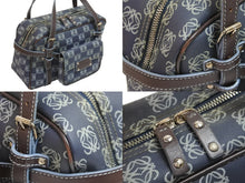 画像をギャラリービューアに読み込む, LOEWE ロエベ ハンドバッグ アナグラム柄 ポーチ付き 290410 レザー PVC ネイビー ブラウン ゴールド金具 良品 中古 54327