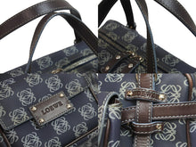 画像をギャラリービューアに読み込む, LOEWE ロエベ ハンドバッグ アナグラム柄 ポーチ付き 290410 レザー PVC ネイビー ブラウン ゴールド金具 良品 中古 54327