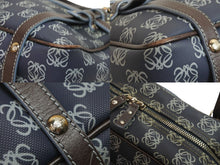 画像をギャラリービューアに読み込む, LOEWE ロエベ ハンドバッグ アナグラム柄 ポーチ付き 290410 レザー PVC ネイビー ブラウン ゴールド金具 良品 中古 54327