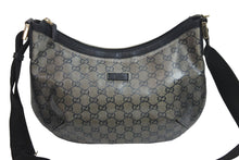 画像をギャラリービューアに読み込む, GUCCI グッチ GGクリスタル ショルダーバッグ PVC レザー シルバー グレー ブラック 181092 1669 良品 中古 54352