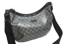 画像をギャラリービューアに読み込む, GUCCI グッチ GGクリスタル ショルダーバッグ PVC レザー シルバー グレー ブラック 181092 1669 良品 中古 54352