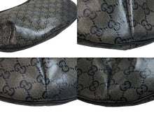 画像をギャラリービューアに読み込む, GUCCI グッチ GGクリスタル ショルダーバッグ PVC レザー シルバー グレー ブラック 181092 1669 良品 中古 54352