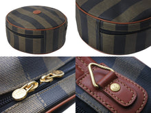 画像をギャラリービューアに読み込む, FENDI フェンディ ぺカン 丸型 ハンドバッグ ロゴ ブラウン ブラック レザー コーティングキャンバス 鞄 良品 中古 54364