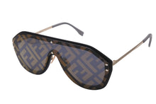 画像をギャラリービューアに読み込む, 極美品 FENDI フェンディ 一枚レンズサングラス ファビュラス ズッカ柄 145- M0039/G/S ブラック ゴールド金具 中古 54382