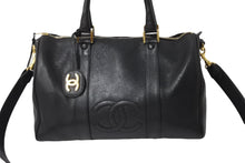 画像をギャラリービューアに読み込む, CHANEL シャネル ミニボストンバッグ ショルダーバッグ 2WAY ココマーク キャビアスキン ブラック ゴールド金具 美品 中古 54397