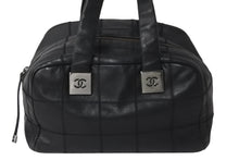 画像をギャラリービューアに読み込む, CHANEL シャネル チョコバー ハンドバッグ ミニボストンバッグ 8番台 A24184 ラムスキン ブラック シルバー 美品 中古 54400