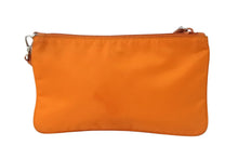 Load image into Gallery viewer, PRADA プラダ ポーチ 1NH545 ストラップ付き TESSUTO アランチョ ナイロン プレートロゴ オレンジ シルバー金具 美品 中古 54425
