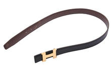 Load image into Gallery viewer, HERMES エルメス ベルト H バックル □D刻印 ボックスカーフ ナロー レザー 65 ブラック ブラウン ゴールド金具 美品 中古 54434