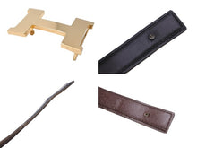 Load image into Gallery viewer, HERMES エルメス ベルト H バックル □D刻印 ボックスカーフ ナロー レザー 65 ブラック ブラウン ゴールド金具 美品 中古 54434