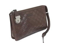 画像をギャラリービューアに読み込む, GUCCI グッチ クラッチバッグ セカンドバッグ GG柄 シマ ブラウン レザー 152600 シルバー金具 中古 54438