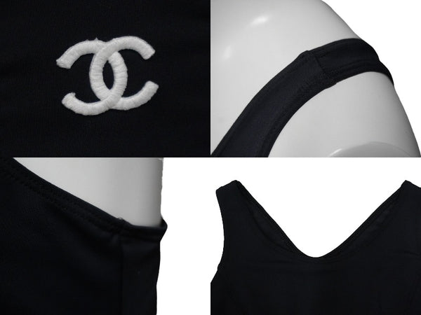 CHANEL Chanel Swimwear Swimsuit Coco Mark Navy Nylon Spandex Size 42 Good Condition Used 54475