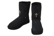 画像をギャラリービューアに読み込む, 新品未使用 CHROME HEARTS クロムハーツ UGG アグ ムートンブーツ CHクロス シープスキン シルバー925 ブラック 23 中古 54503