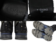 画像をギャラリービューアに読み込む, CHANEL シャネル ロングブーツ ラウンドトゥ ココマーク G30443 ツイード レザー 39 ブラック シルバー 美品 中古 54582