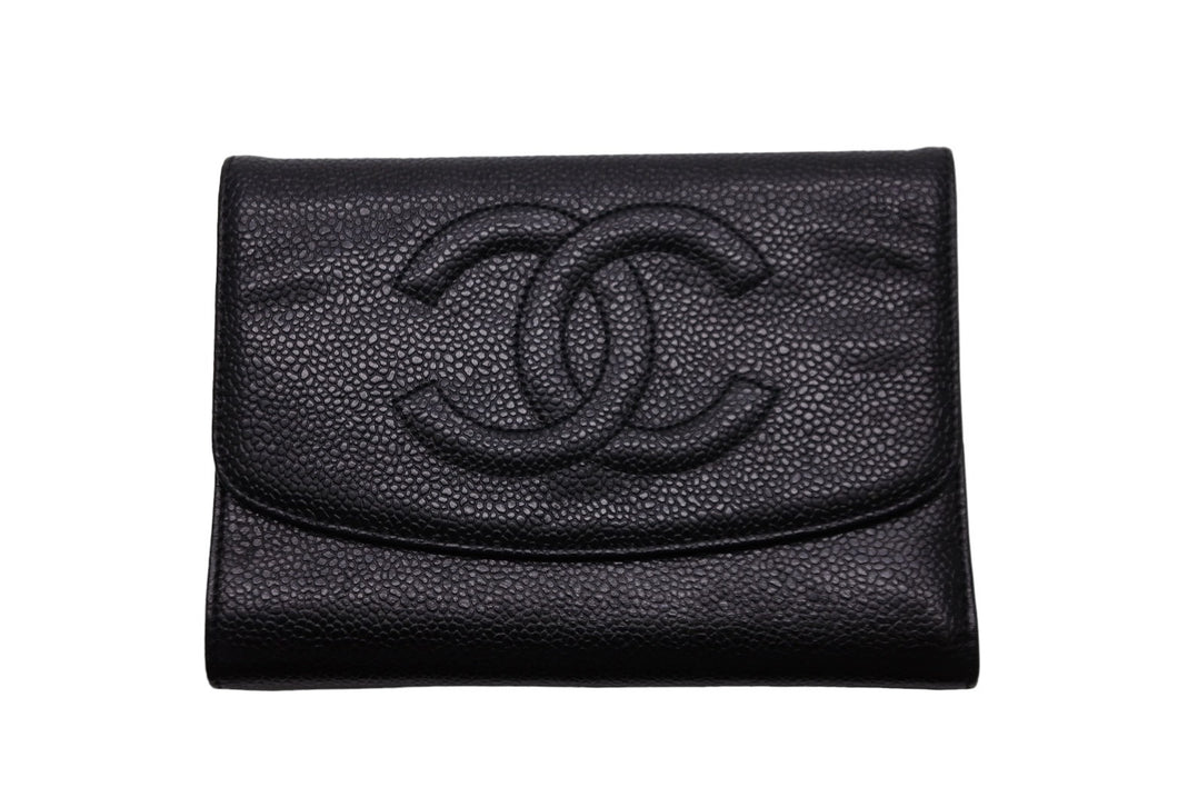 CHANEL シャネル 三つ折り財布 ココマーク 5番台 ブラック キャビア