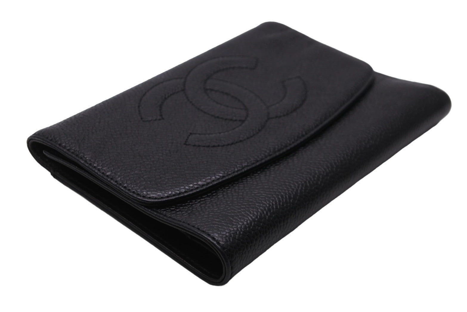 CHANEL 正規品　キャビアスキン　ココマーク　折り財布　シャネル　黒 CHANEL シャネル ココマーク ブラック 2つ折りがま口財布 キャビア